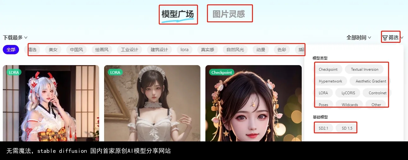 无需魔法,stable diffusion 国内首家原创AI模型分享网站